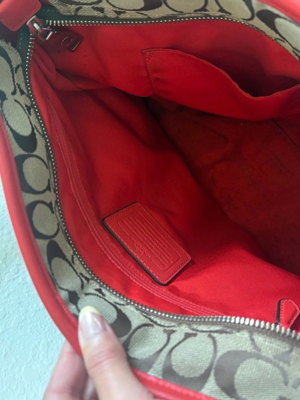 Coach Brown Signature Canvas Tote with Red Trim - Picture 7 of 7